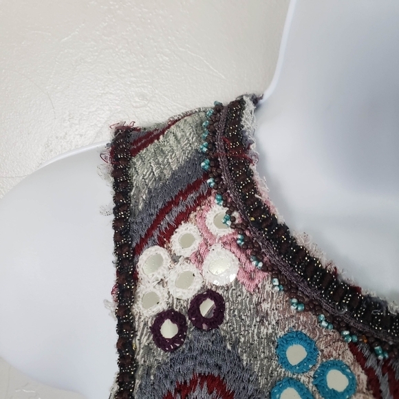 Free People XS Dark Purple Striped Embellished Sleeveless Blouse Button Beading - Picture 7 of 9